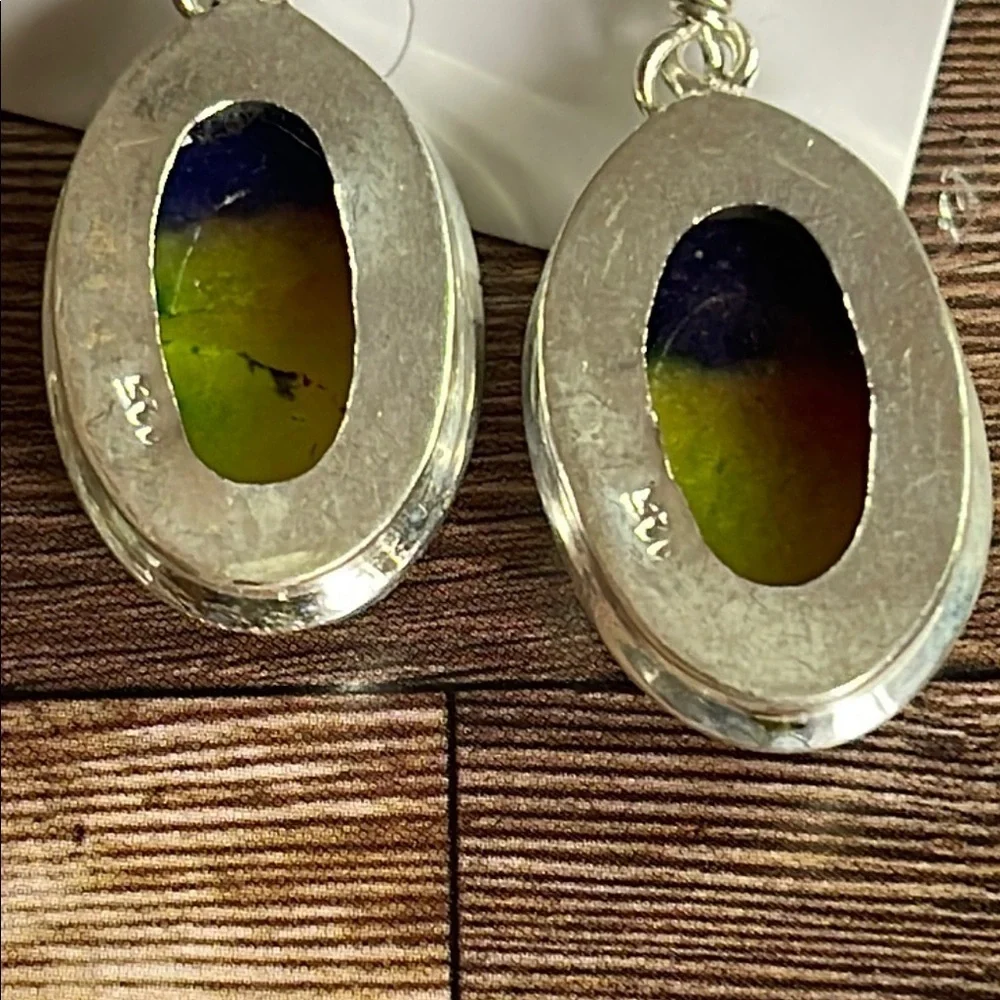 Yellow and Purple Oval Earrings with Silver Hooks